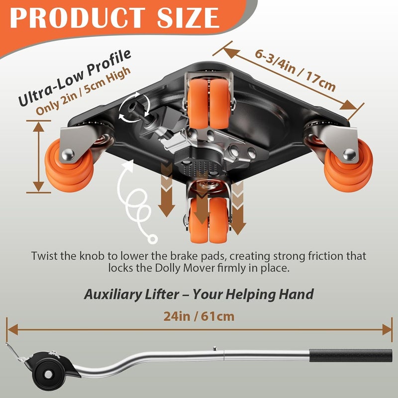 ONEON Furniture Mover Ultra Parked Edition with 10 Wheels – All-New Upgraded Double-Wheeled Low-Profile Dolly with Parking Lock for Long-Term Placement Under Heavy Item, Supports up to 2200 lbs - Image 3